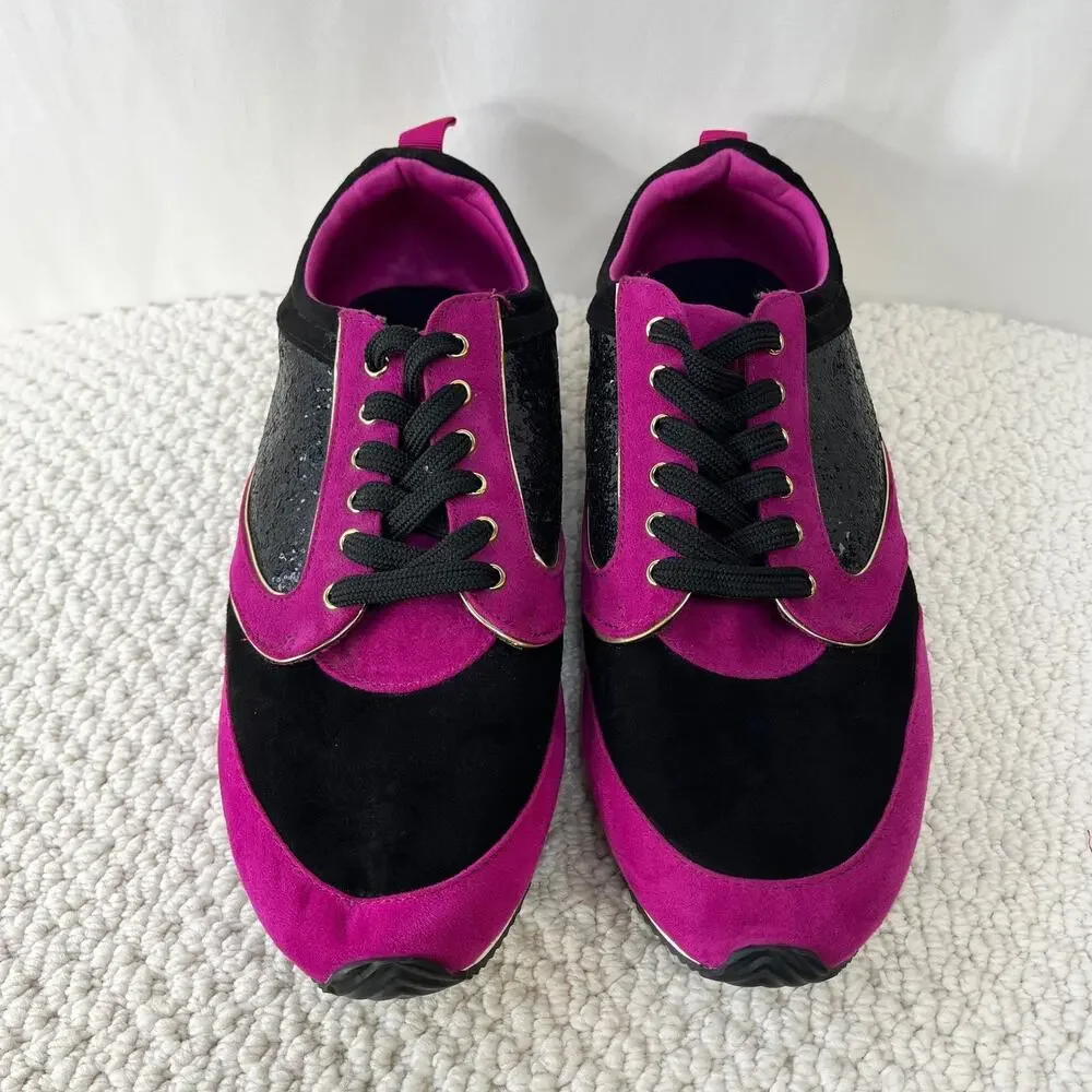 Juicy Couture Corin Fuschia Sneaker Womens US 9.5M Black Glitter Gold Metallic